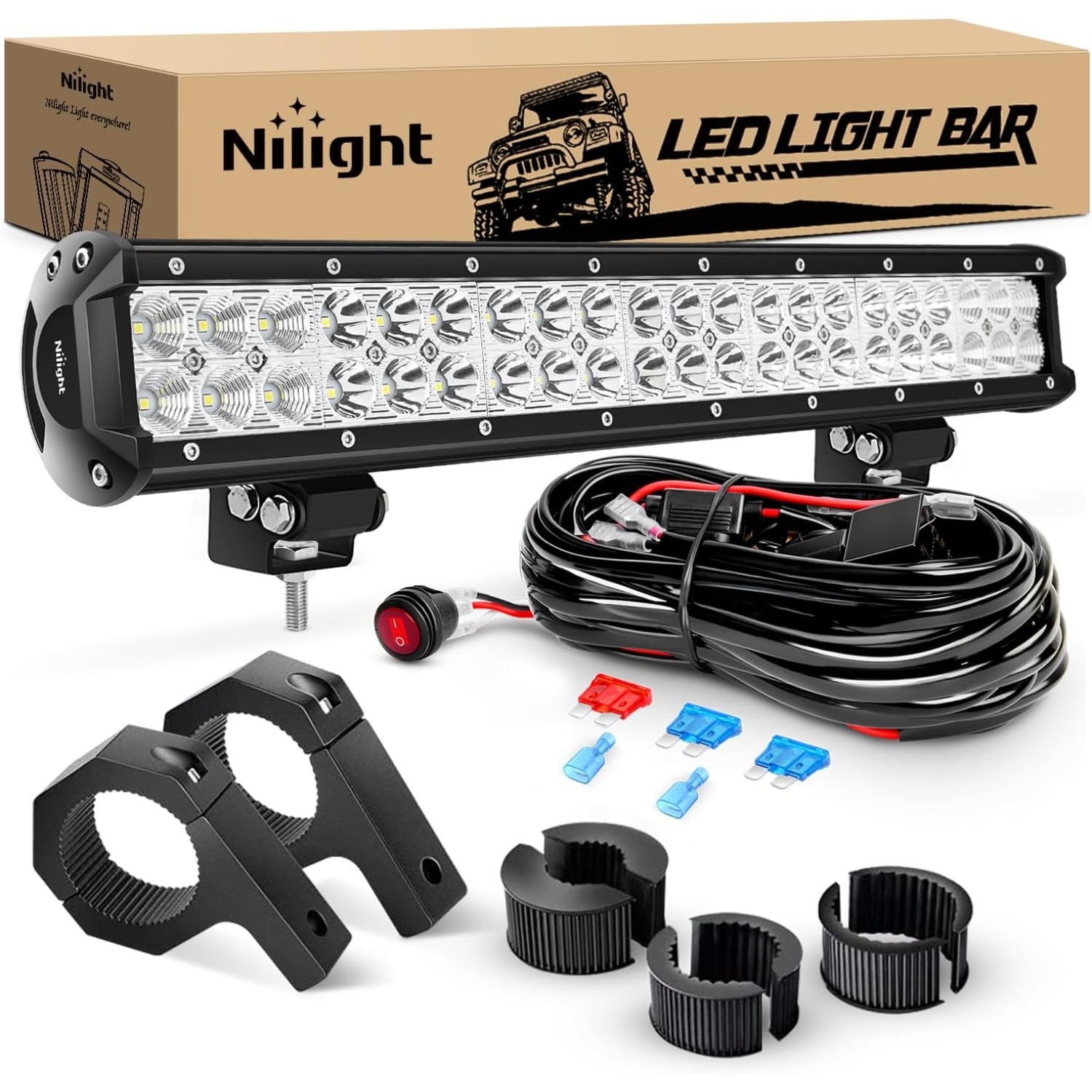 Pipe Clamp Bar - Nilight 20 Inch 126W Spot Flood